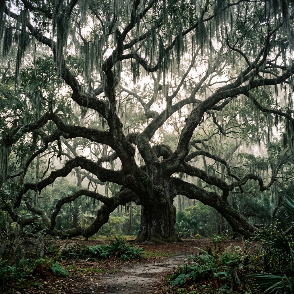 Live oak draped in Spanish moss
